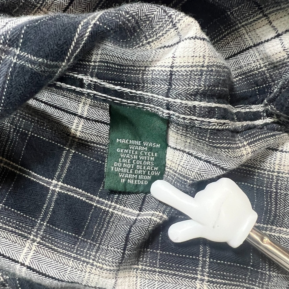 Ralph Lauren Flannel Shirt Women Medium Black White Plaid Cotton Roll Tab Sleeve - Picture 11 of 12